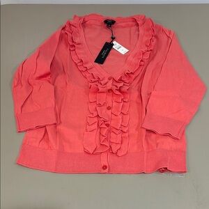 Talbots Coral Ruffle Cardigan SP NWT